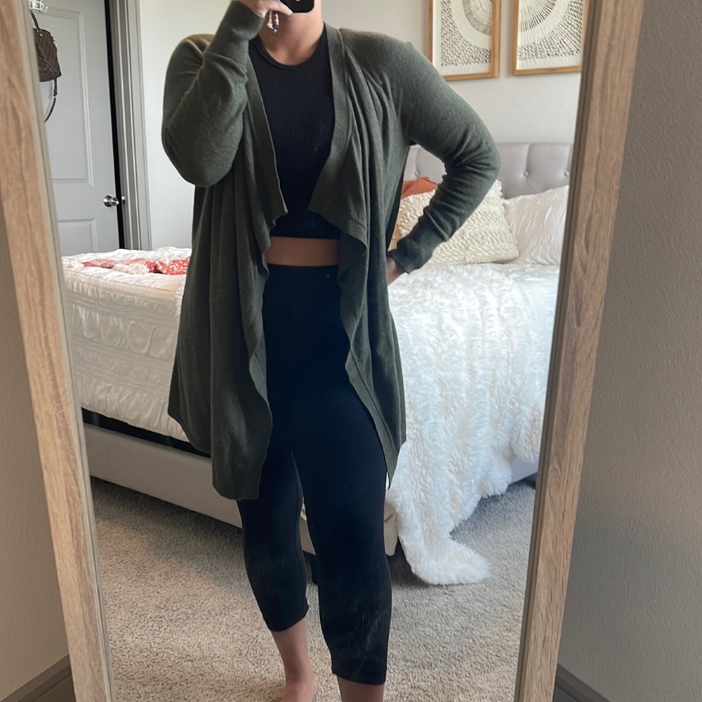 LOFT olive green cardigan high low hem medium